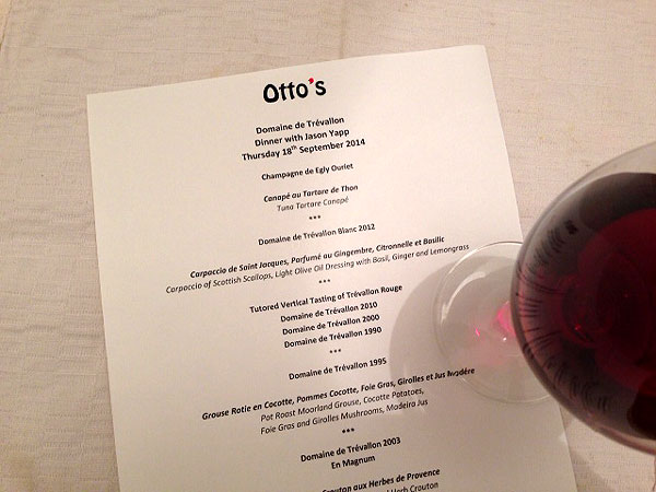 Ottos Restaurant Trevallon tasting