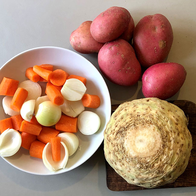 potatoes celeriac onions-preparation
