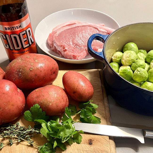 pork chops - sprouts & hasselback potatoes - the ingredients